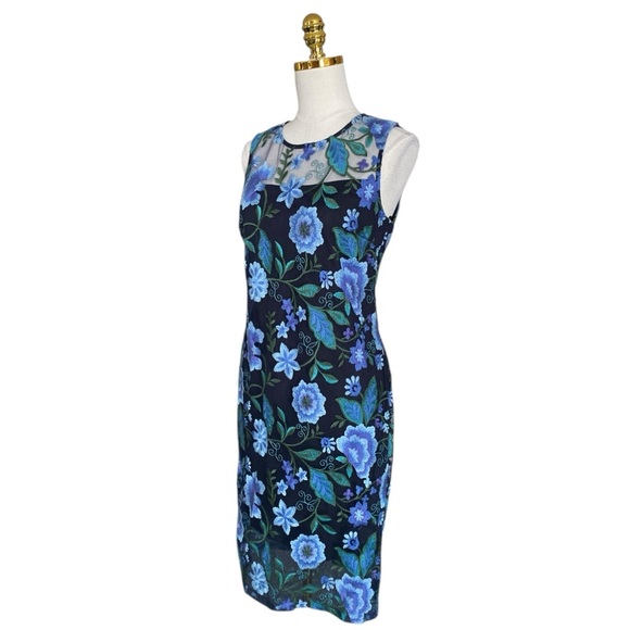 Calvin Klein Women's Floral-embroidered Mesh Illusion Sleeveless Sheath Dress 6 - Picture 6 of 10